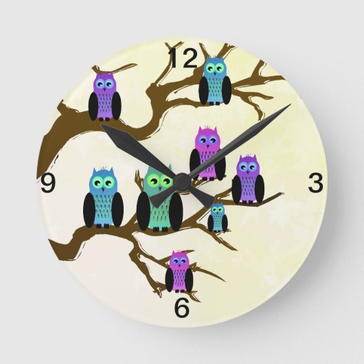 Cute Bright Owls Ronde Klok (Voorkant)