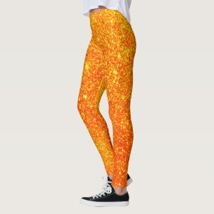 Cute Bright Pumpkin Glitter Pattern Halloween Leggings