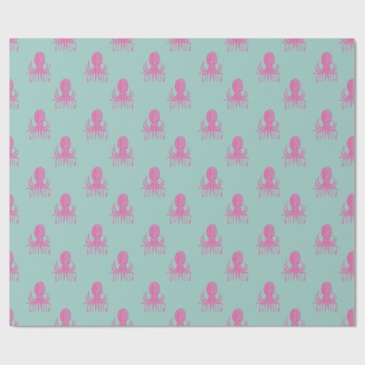 Cute Bright roze en Aqua Blue Octopus Pattern Cadeaupapier (Vlak)