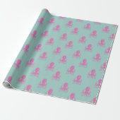 Cute Bright roze en Aqua Blue Octopus Pattern Cadeaupapier (Uitgerold)