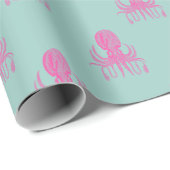 Cute Bright roze en Aqua Blue Octopus Pattern Cadeaupapier (Rol Hoek)