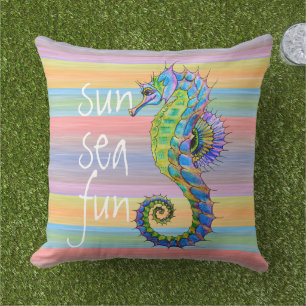 Cute Bright Summer Colors Artsy Seahorse Buitenkussen