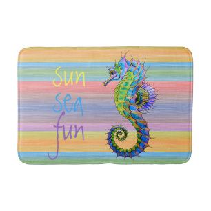 Cute Bright Sunset Colors Artsy Seahorse Badmat