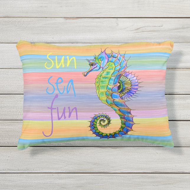 Cute Bright Sunset Colors Artsy Seahorse Buitenkussen (Voorkant)