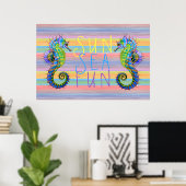 Cute Bright Sunset Colors Artsy Seahorse Poster (Thuiskantoor)