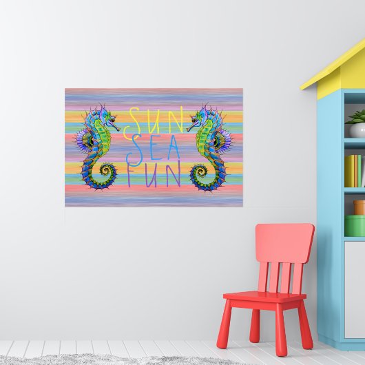 Cute Bright Sunset Colors Artsy Seahorse Poster (Kinderkamer 1)