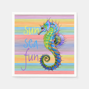Cute Bright Sunset Colors Artsy Seahorse Servet
