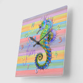 Cute Bright Sunset Colors Artsy Seahorse Vierkante Klok (Hoek)