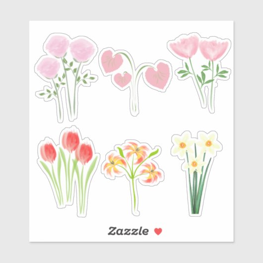 Cute Bright Watercolor Flowers Sticker (Vel)
