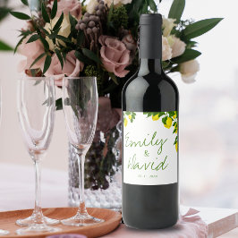 Cute Bright Yellow Lemon Elegant Citrus Wedding Wijn Etiket