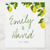 Cute Bright Yellow Lemon Elegant Citrus Wedding Wijn Etiket (Enkel label)