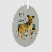 Cute Brindle Dog Enjoing Wine Painting Ornament (voorkant)