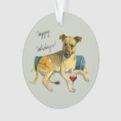 Cute Brindle Dog Enjoing Wine Painting Ornament (voorkant)