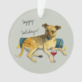 Cute Brindle Dog Enjoing Wine Painting Ornament