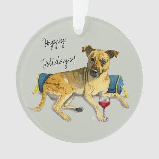 Cute Brindle Dog Enjoing Wine Painting Ornament (voorkant)