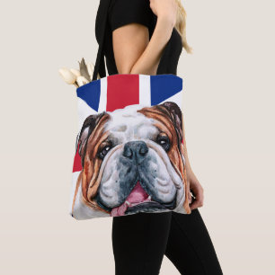 Cute British Bulldog op Union Jack Flag Tote Bag
