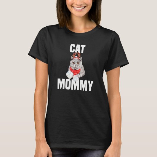 Cute British Short Haired Cat with Reindeer Costum T-shirt (Voorkant)