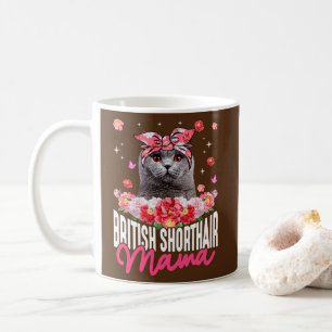 Cute British Shorthair Mama Flower Bandana Cat Koffiemok