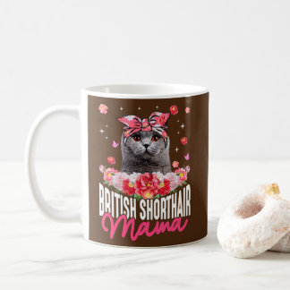 Cute British Shorthair Mama Flower Bandana Cat Koffiemok