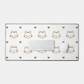 Cute Brown and White Cat and Heart Pattern Bureaumat (Keyboard & Muis)