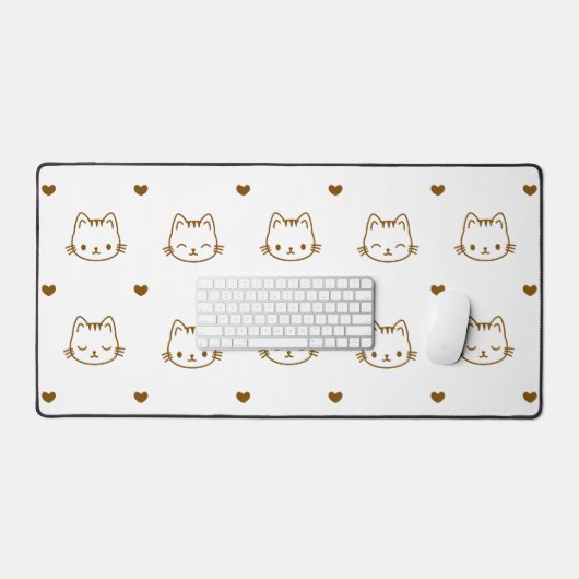 Cute Brown and White Cat and Heart Pattern Bureaumat (Keyboard & Muis)