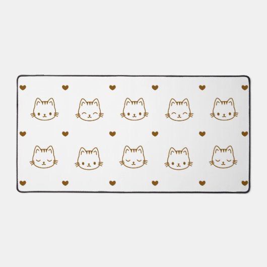 Cute Brown and White Cat and Heart Pattern Bureaumat (Voorkant)