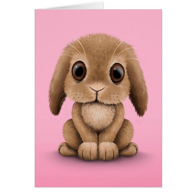 Cute Brown Baby Bunny Rabbit on Pink (Voorkant)