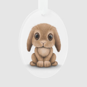 Cute Brown Baby Bunny Rabbit on White Ornament