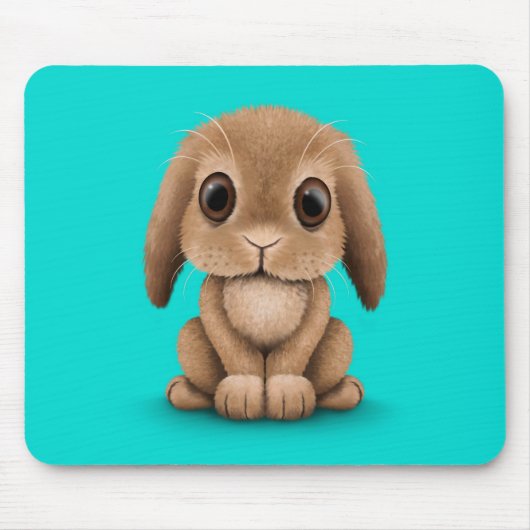 Cute Brown Baby Bunny Rabbit op Blue Muismat (Voorkant)