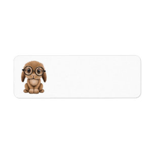 Cute Brown Baby Bunny Wearing Glasses Etiket