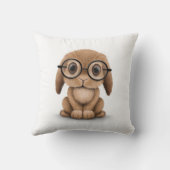 Cute Brown Baby Bunny Wearing Glasses on White Kussen (Achterkant)