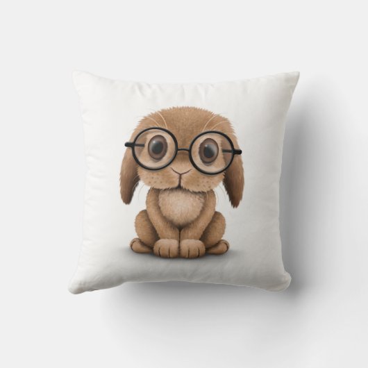 Cute Brown Baby Bunny Wearing Glasses on White Kussen (Achterkant)