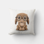 Cute Brown Baby Bunny Wearing Glasses on White Kussen (Voorkant)