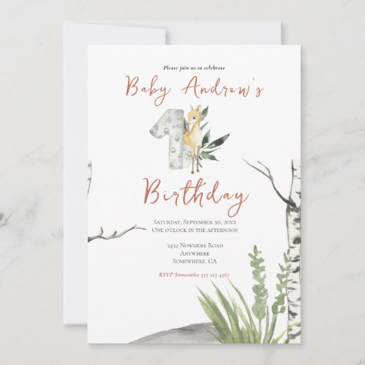 Cute Brown Baby Deer Waterverf 1e verjaardag Kaart (Voorkant)