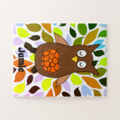 Cute Brown Baby Owl Bright Kinder naam Legpuzzel (Horizontaal)
