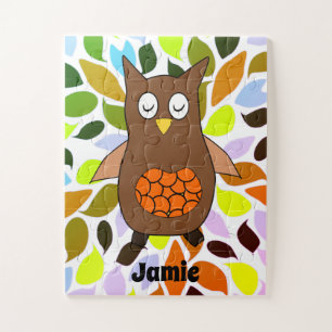 Cute Brown Baby Owl Bright Kinder naam Legpuzzel