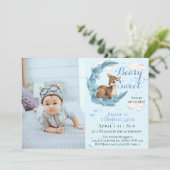 Cute Brown Bambi Flowers Clouds 1e verjaardag Kaart (Staand voorkant)