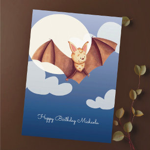 Cute Brown Bat Cartoon Persoonlijk Happy Birthday Kaart
