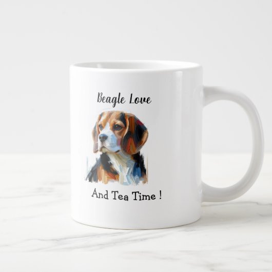 Cute Brown beagle Personalize Grote Koffiekop (Rechts)