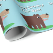 Cute brown bear cartoon baby Birthday Cadeaupapier (Rol Hoek)