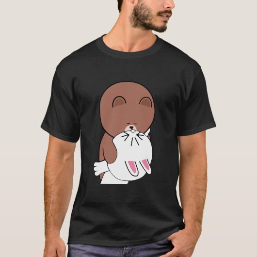 Cute brown bear cony bunny rabbit the kiss Classic T-shirt (Voorkant)