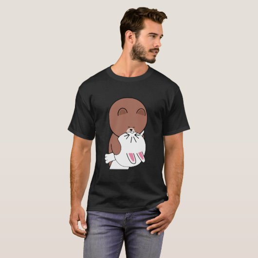 Cute brown bear cony bunny rabbit the kiss Classic T-shirt (Voorkant volledig)