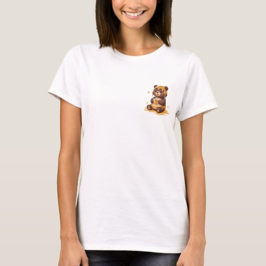 Cute Brown Bear Covered in Dripping Honey Drinking T-shirt (Voorkant)