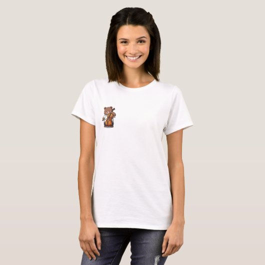 Cute Brown Bear Playing Cello Musical T-shirt (Voorkant volledig)