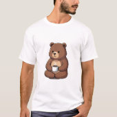 Cute Brown Bear Sitting with a Steaming Coffee Mug T-shirt (Voorkant)