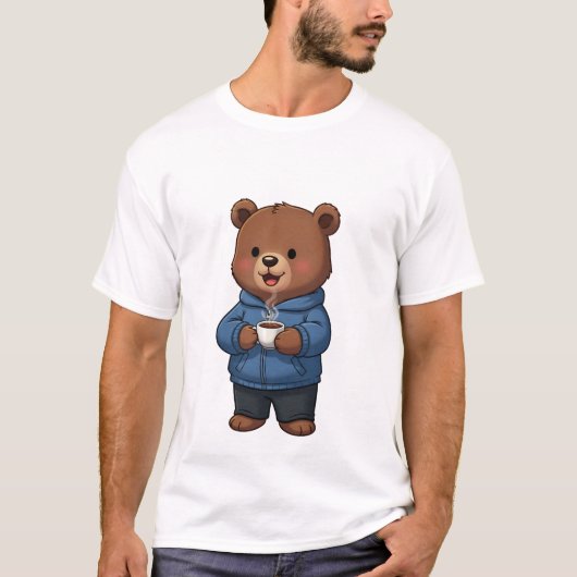 Cute Brown Bear Wearing Blue Hoodie T-shirt (Voorkant)