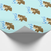 Cute Brown Beer 1st Birthday One Wrapping Paper Cadeaupapier (Hoek)