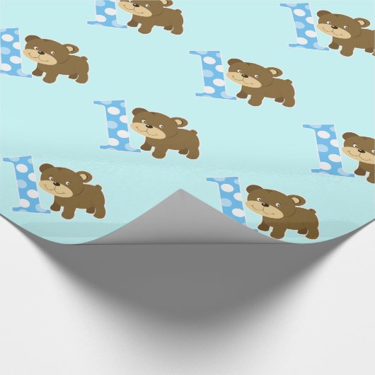 Cute Brown Beer 1st Birthday One Wrapping Paper Cadeaupapier (Hoek)