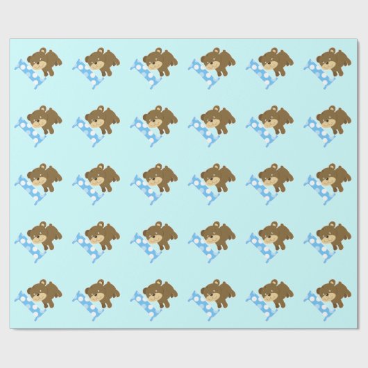 Cute Brown Beer 1st Birthday One Wrapping Paper Cadeaupapier (Vlak)
