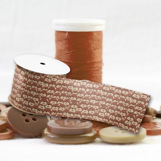 Cute Brown Beer Face Seamless Pattern Satijnen Lint